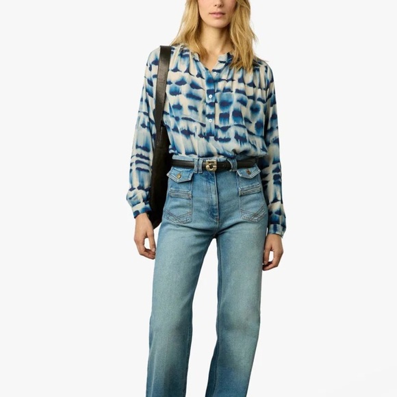 2/$250 Gerard Darel blue ombré Ambre long sleeve blouse shirt - Large (3) NWOT - Picture 2 of 5